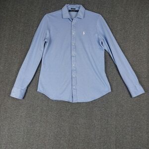 POLO GOLF RALPH LAUREN MENS BLUE WHITE TAILORED FIT LONG SLEEVE BUTTON UP POLO M